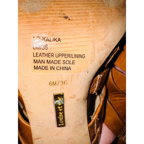 Louise Et Cie Kalika Congac Leather Strap Sandals 6M Mules Block Stacked Heels - Picture 8 of 13